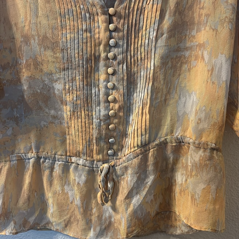 Banana Republic Sheer Yellow and Gray Blouse size small petite - Picture 2 of 4